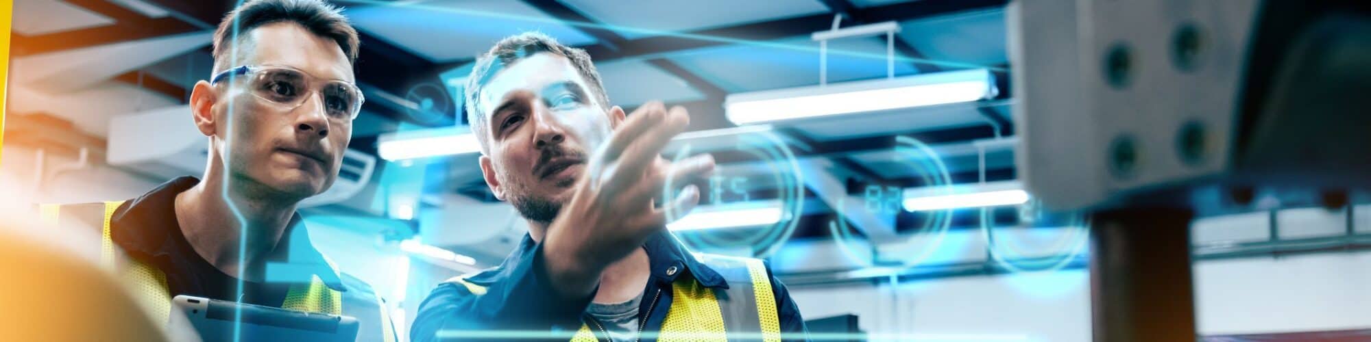 Multiracial technical engineer training with robot arm machine in Robot machine factory